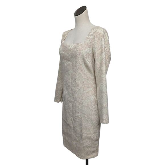 Belle Badgley Mischka Metallic Jaquard Rose Gold Ivory Dress Womens Size 10 - Picture 8 of 10